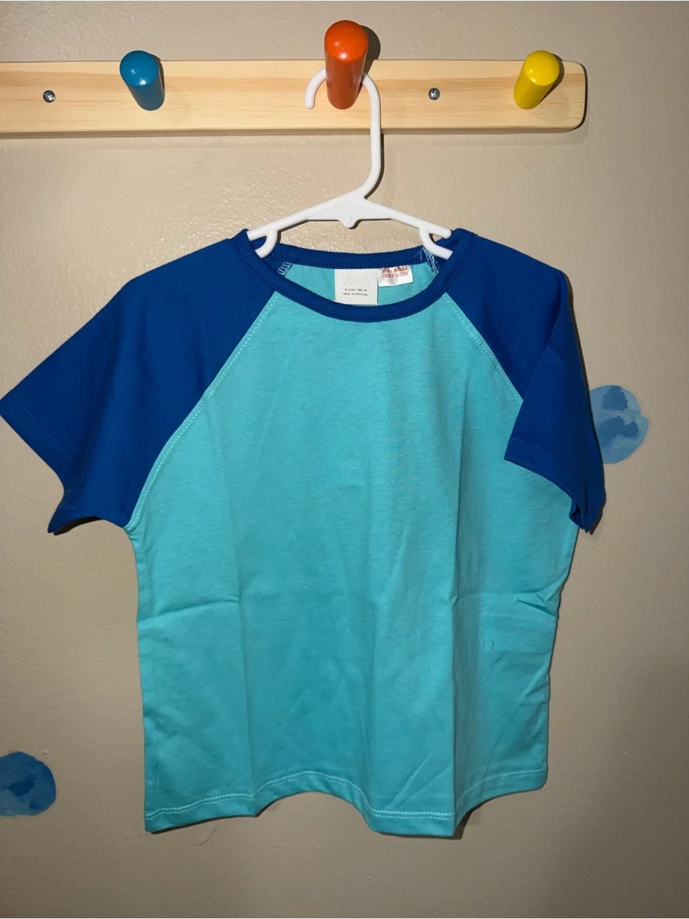 Zara Kids Two-Tone Aqua and Royal Blue Raglan Tee